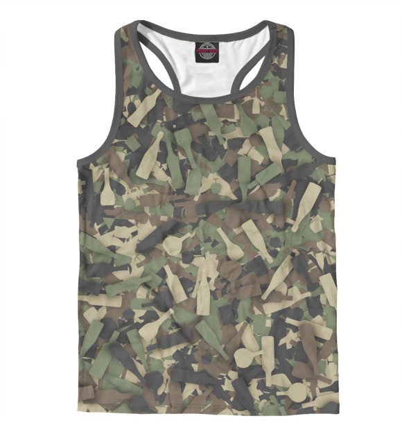 Мужская майка-борцовка с изображением Лесной камуфляж с бутылками цвета Белый