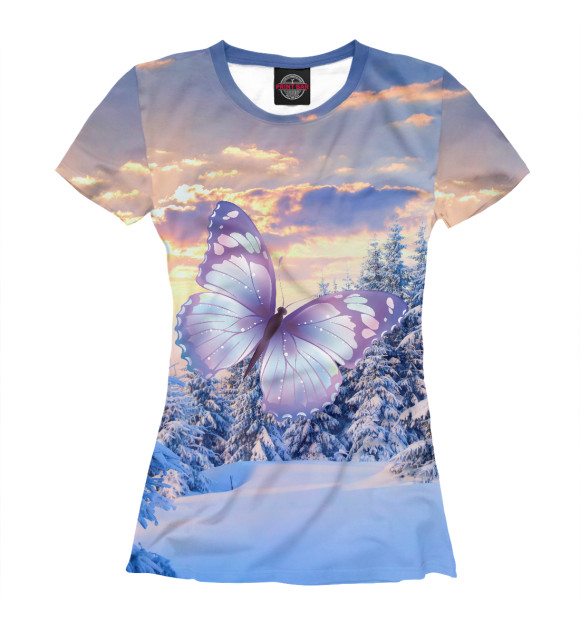 Женская футболка с изображением Зимняя бабочка цвета Белый