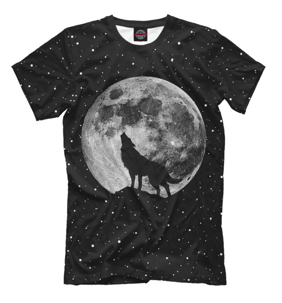 Мужская футболка с изображением Лунный волк цвета Черный