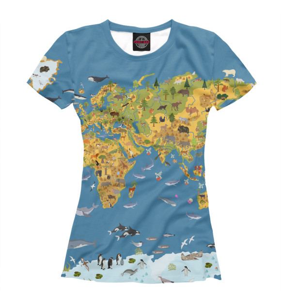 Женская футболка с изображением Карта мира цвета Белый