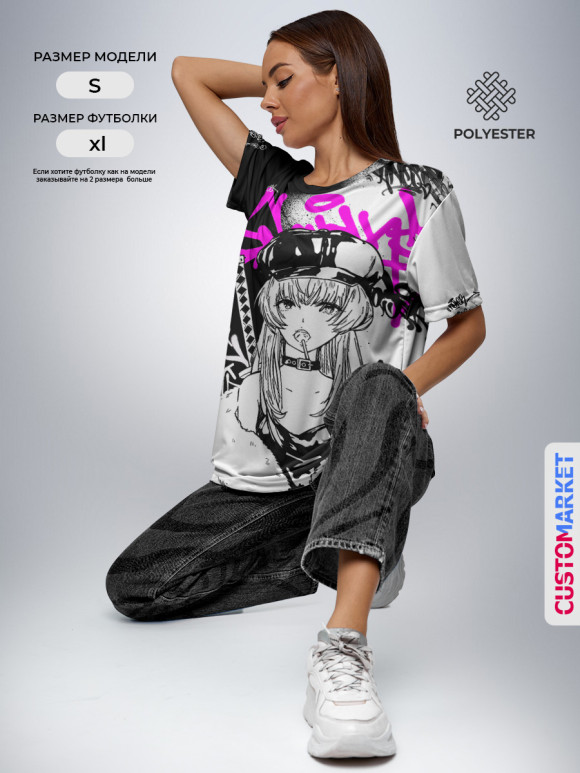 Женская футболка с изображением Аниме Хаос цвета Белый