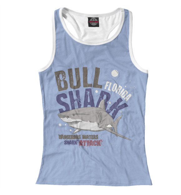 Женская майка-борцовка с изображением Bull Shark цвета Белый