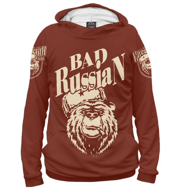 Женское худи с притом Плохой русский цвета Белый Женское худи с изображением Плохой русский цвета Белый