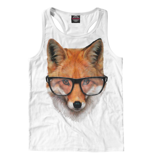 Мужская майка-борцовка с изображением Лиса в очках цвета Белый
