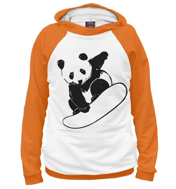 Мужское худи с изображением Panda Snowboarder цвета Белый