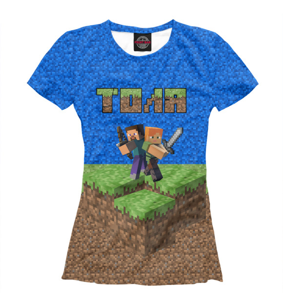 Женская футболка с изображением ТОЛЯ-MINECRAFT цвета Белый