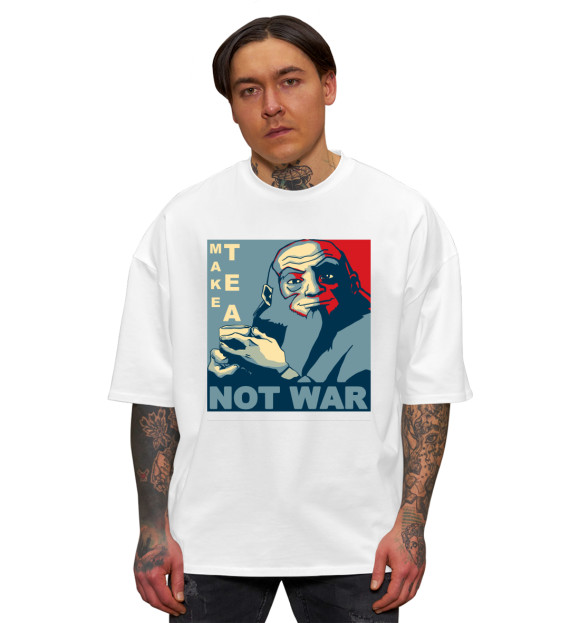 Мужская футболка оверсайз с изображением Делайте чай, а не войну цвета Белый