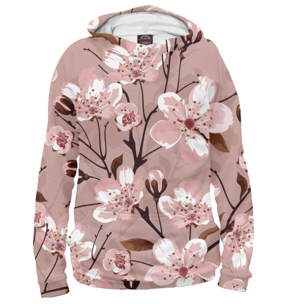 Мужское худи с изображением Цветение цвета Белый