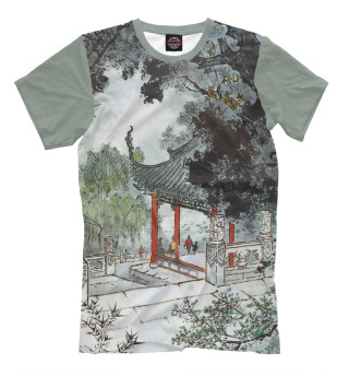 Мужская футболка Китайский акварельный рисунок