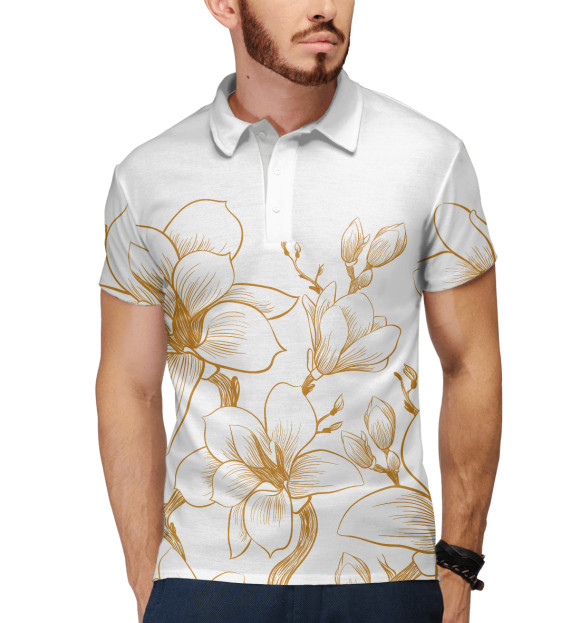 Мужское поло с изображением Магнолия цвета Белый