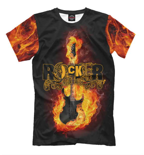 Футболка для мальчиков с изображением Fire Guitar Rocker цвета Черный