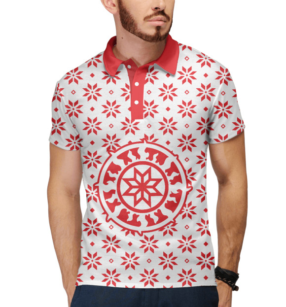 Мужское поло с изображением Алатырь цвета Белый