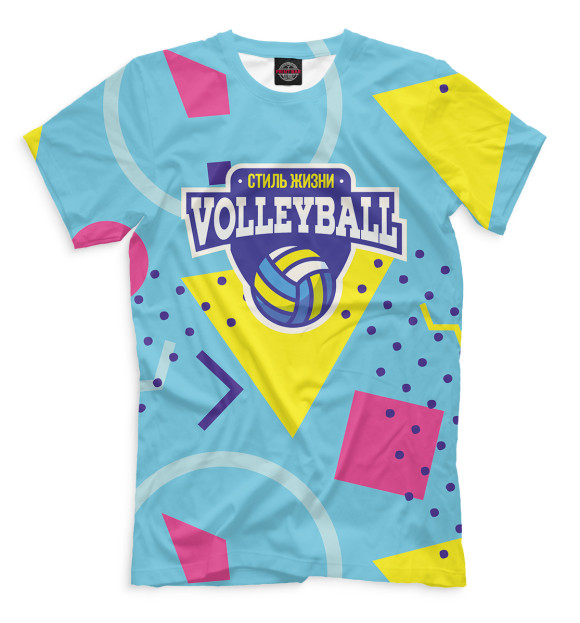 Мужская футболка с изображением Волейбол — стиль жизни цвета Грязно-голубой