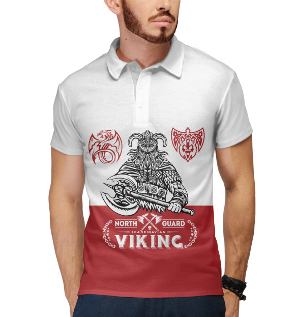 Мужское поло с изображением Викинг цвета Белый