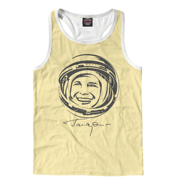 Мужская майка-борцовка с изображением Юрий Гагарин Первый цвета Белый