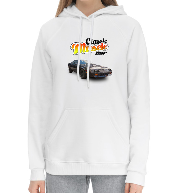 Женский хлопковый худи с изображением Classic muscle car chevrolet camaro цвета Белый