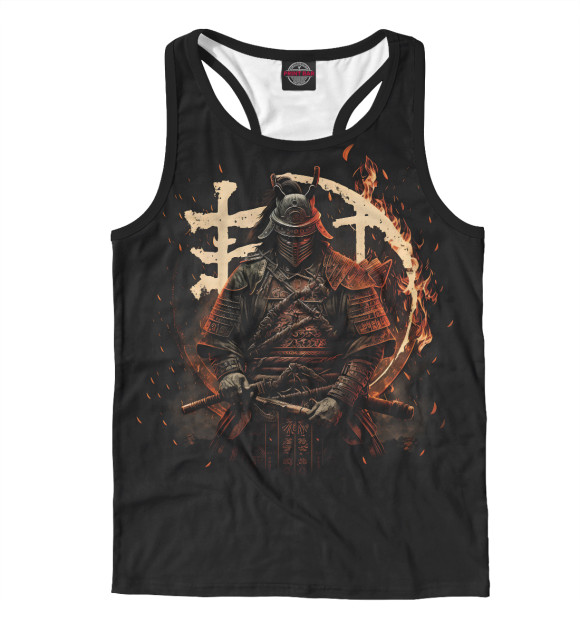 Мужская майка-борцовка с изображением Самурай и иероглифы цвета Белый