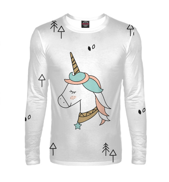 Мужской лонгслив с изображением Зимний единорог цвета Белый
