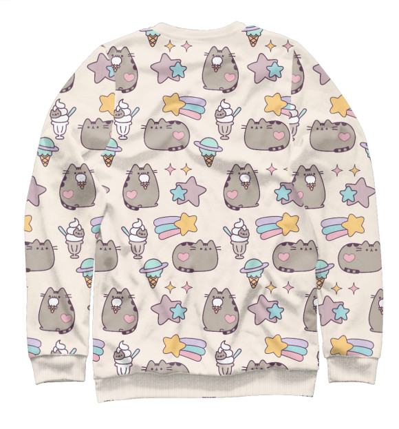 Женский свитшот с изображением Pusheen, Звезды и Мороженое цвета Белый
