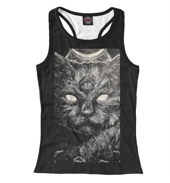 Женская майка-борцовка с изображением Черный кот цвета Белый