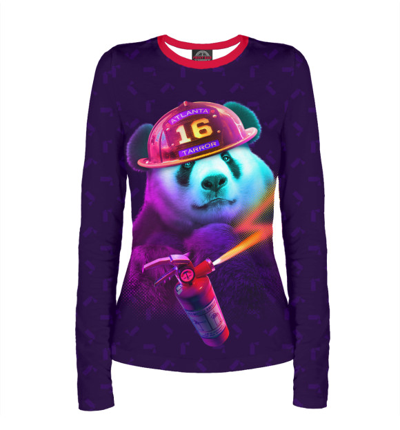 Женский лонгслив с изображением Panda Fireman цвета Белый
