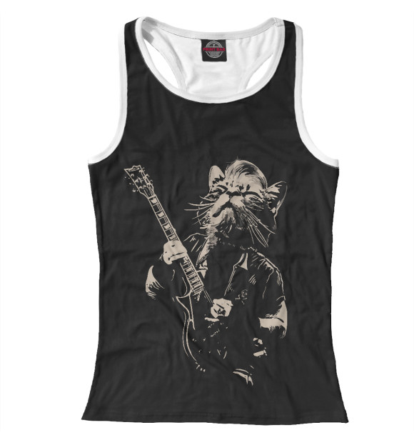 Женская майка-борцовка с изображением Кот-металлист цвета Белый