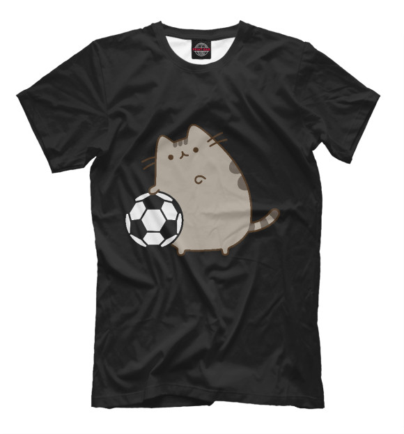 Мужская футболка с изображением Pusheen Футболист цвета Черный