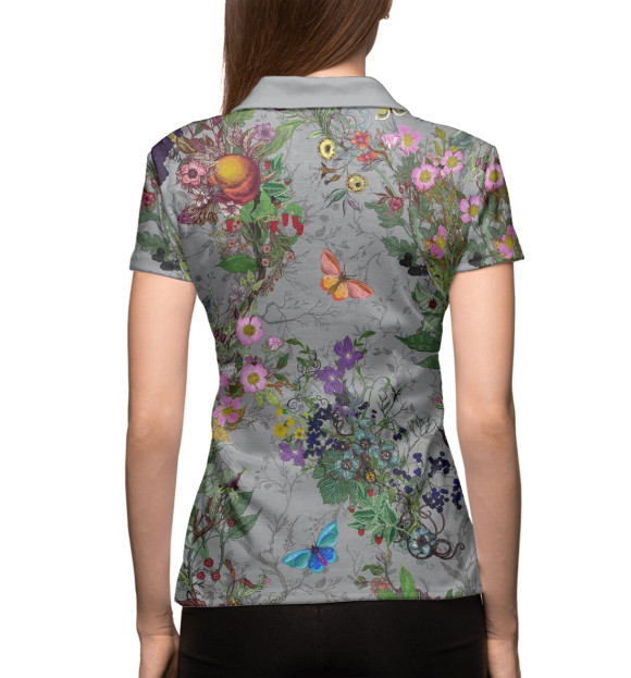Женское поло с изображением Цветы и бабочки цвета Белый