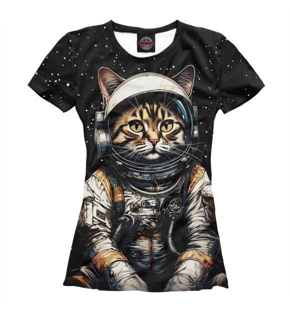 Женская футболка с изображением Кот космический турист цвета Белый