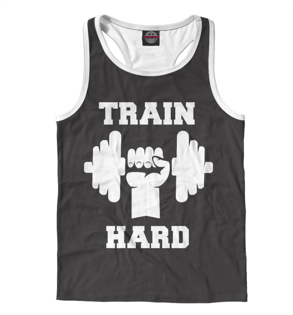 Мужская майка-борцовка с изображением Train hard цвета Белый