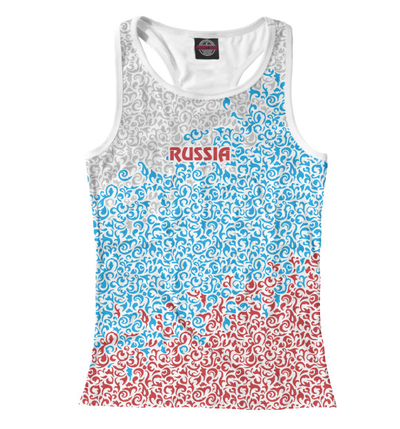 Женская майка-борцовка с изображением Россия. Завитушки цвета Белый