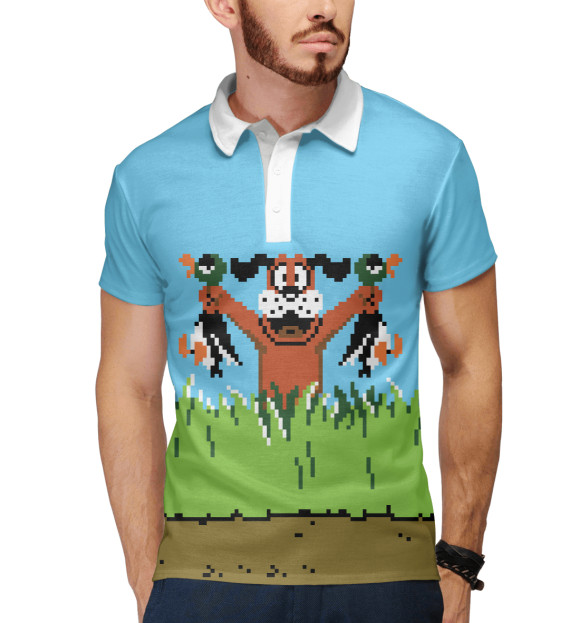Мужское поло с изображением Duck Hunt (NES) Dog цвета Белый