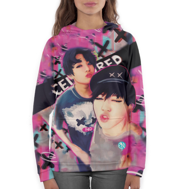 Женское худи с изображением BTS цвета Белый