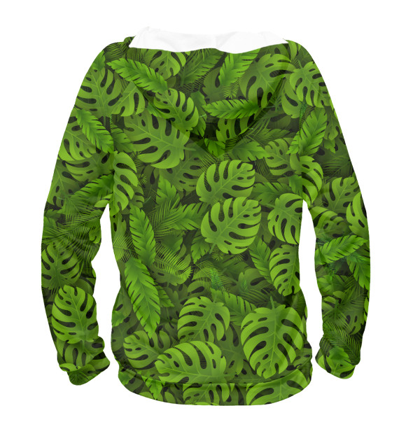 Женское худи с изображением Зеленые тропические листья цвета Белый