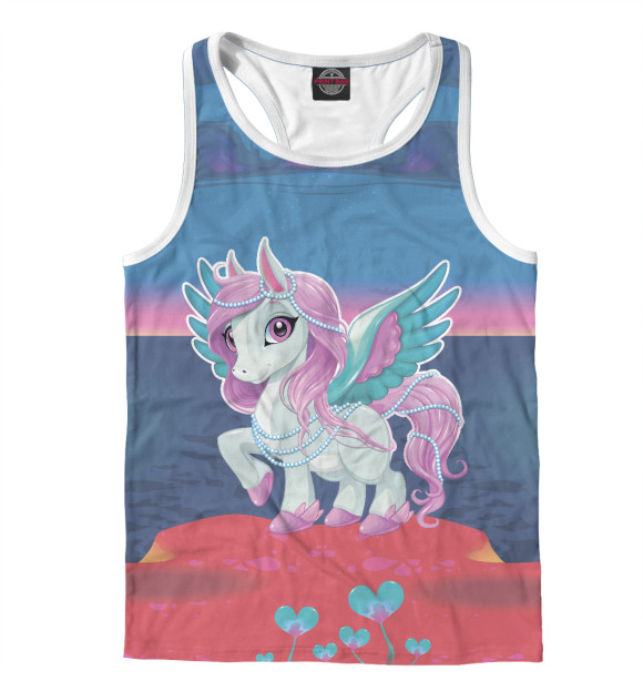 Мужская майка-борцовка с изображением Милый единорог цвета Белый