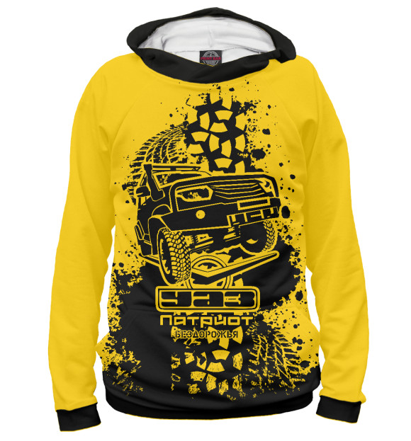 Мужское худи с изображением УАЗ Патриот бездорожья цвета Белый