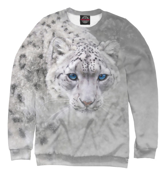 Мужской свитшот с изображением Леопард в снегу цвета Белый