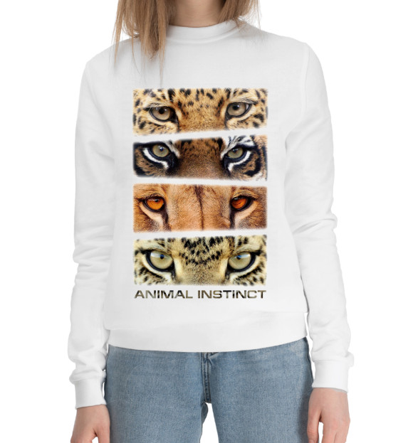 Женский хлопковый свитшот с изображением Animal instinct цвета Белый