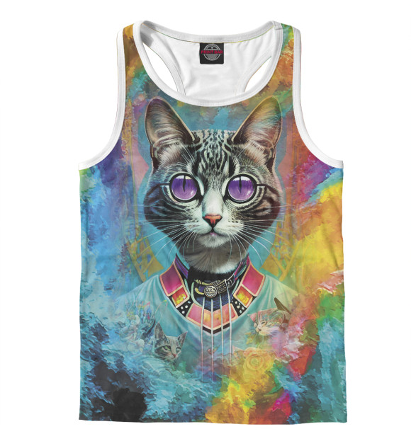 Мужская майка-борцовка с изображением Кошечка с фиолетовыми глазами цвета Белый