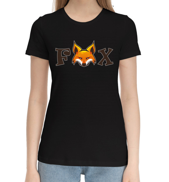 Женская хлопковая футболка с изображением Fox цвета Черный