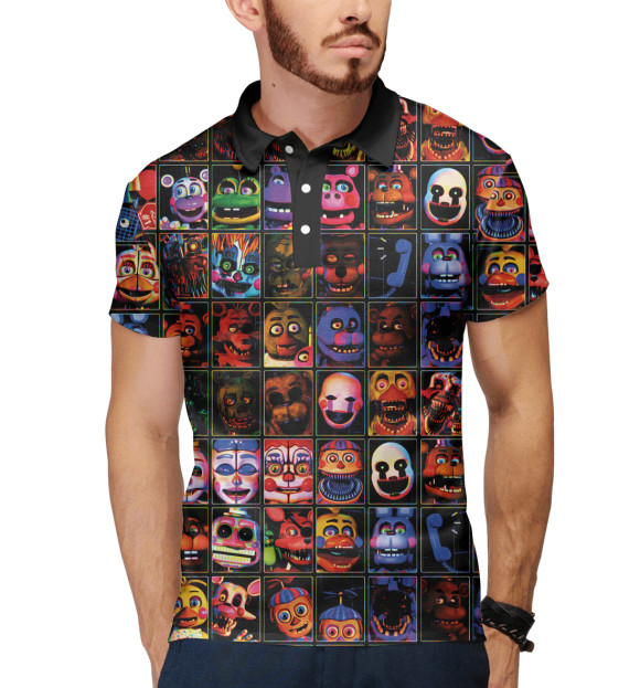 Мужское поло с изображением Five Nights at Freddy's цвета Белый