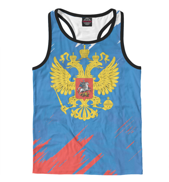 Мужская майка-борцовка с изображением Флаг и герб России цвета Белый