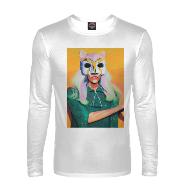 Мужской лонгслив с изображением Девушка в маске цвета Белый