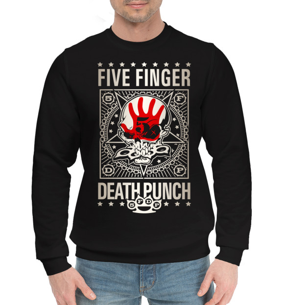 Мужской хлопковый свитшот с изображением Five Finger Death Punch цвета Черный