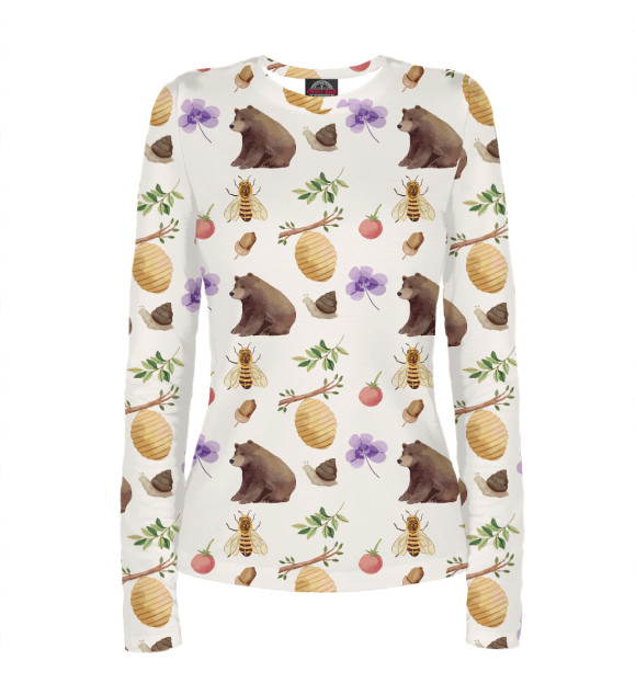 Женский лонгслив с изображением Медвежий Фон цвета Белый