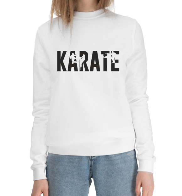 Женский хлопковый свитшот с изображением Карате цвета Белый