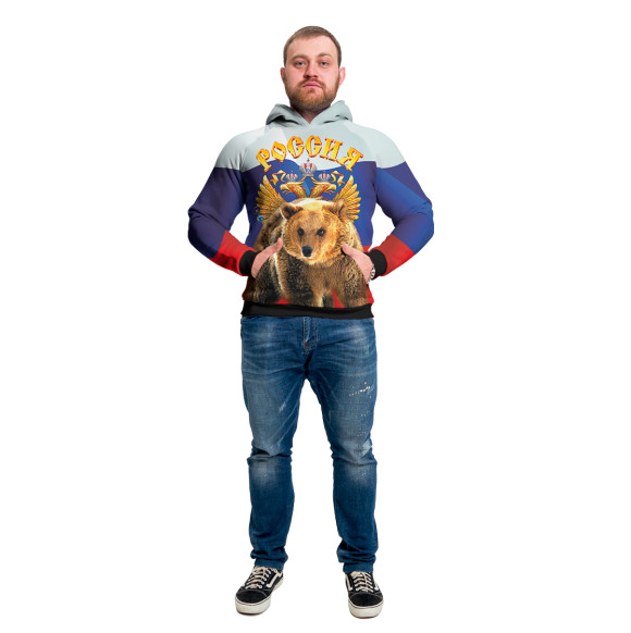 Мужское худи с изображением Россия цвета Белый