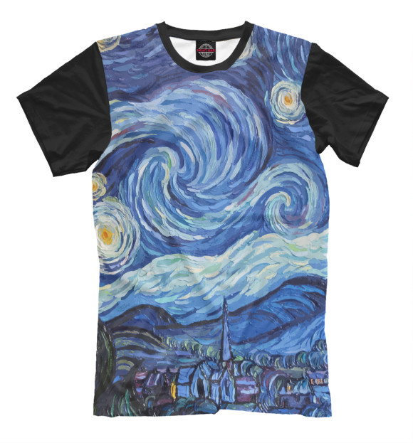 Мужская футболка с изображением Звездная ночь Вангог цвета Белый