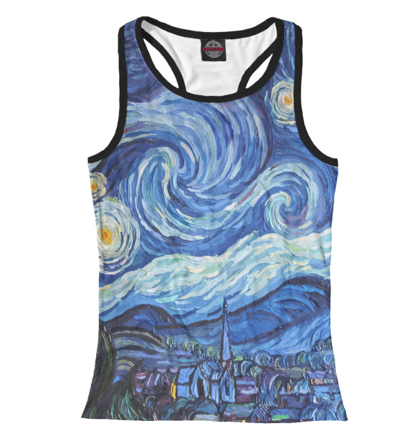 Женская майка-борцовка с изображением Звездная ночь Вангог цвета Белый