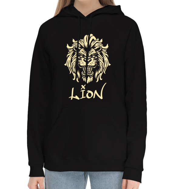 Женский хлопковый худи с изображением Lion#2 цвета Черный